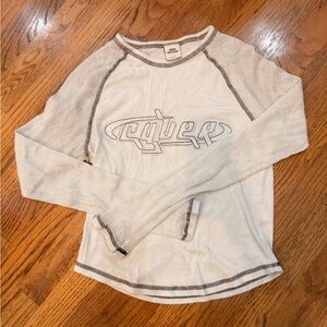 Urban Outfitters Cream and Brown Long Sleeve Tee